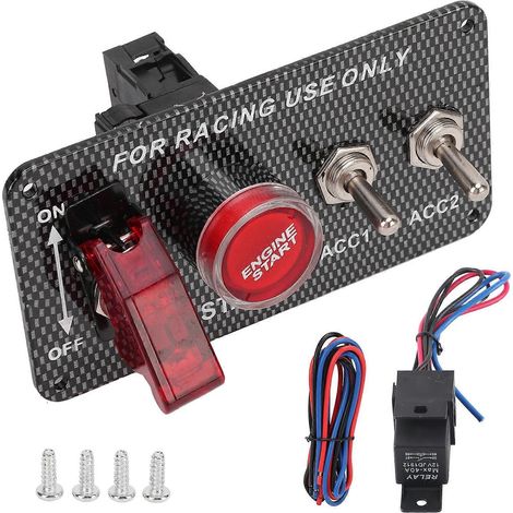 Kit de panel de interruptor de encendido de 12 V 40 A con botón de arranque del motor, estilo fibra de carbono, universal para coches de carreras. (1/5)