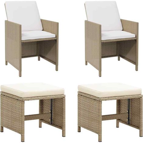Gartenstühle mit Hocker 2 Stk. Poly Rattan Beige