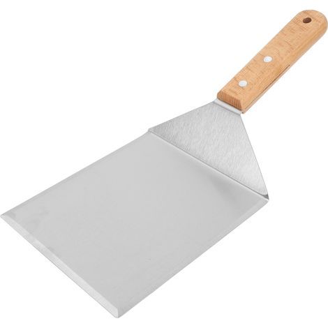 Spatule de cuisine professionnelle en acier inoxydable de qualité alimentaire, idéale pour les gâteaux, pizzas et crêpes (spatule carrée), manche en bois. (1/5)