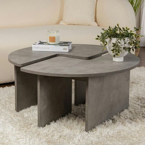 Table basse ronde effet béton – design puzzle MARFA (1/5)