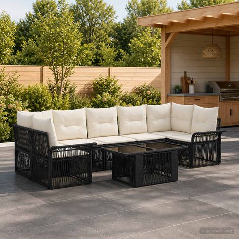 vidaXL Set Divano da Giardino 8 pz Nero e Bianco Crema polyrattan (1/5)