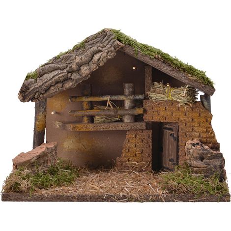 Casetta per Presepe con LED e Muschio 32x16x24cm