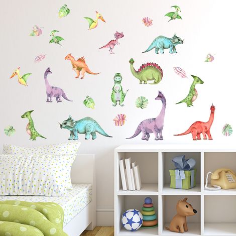 Sticker Mural Dinosaures - Repositionnable Sans Trace - Pour Chambre Enfant Et Espace Public - Lot De 4 Planches 25 X 35 Cm (1/5)