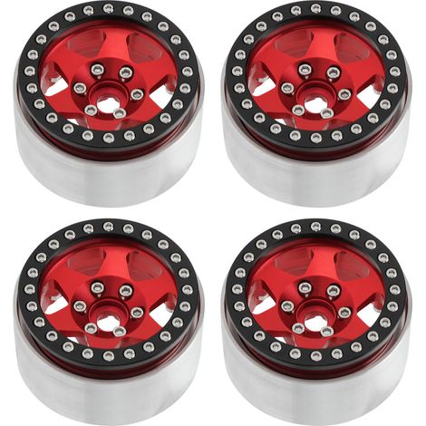 4 Pièces Jante Aluminium Alloy Beadlock 1,9 Pouces pour Axial SCX10 90046, Accessoire Roue pour REDCAT MST Voiture RC 1/10 Rouge (1/5)