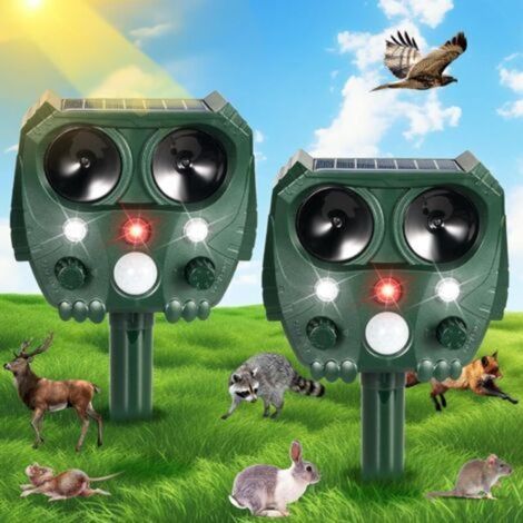 Set mit 2 Solar-Repellents mit Blitzlicht und Ultraschallsteuerung für Eichhörnchen, Hunde, Waschbären, Kaninchen und Stinktiere geeignet für Gärten und Höfe. (1/5)