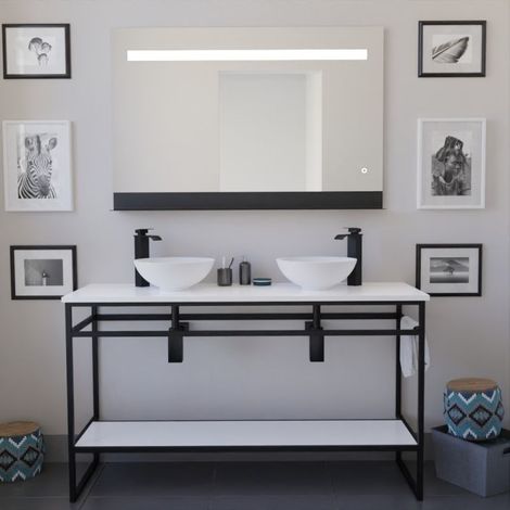 Meuble STRUCTURA 140 cm avec deux vasques à poser et miroir led Etal- Blanc