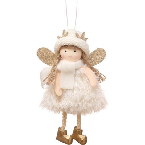 Pendentif ange de Noël blanc - 15 x 9 cm - Ange en tissu avec bois de cerf - Décoration pour sapin de Noël - Décoration festive à suspendre (1/5)