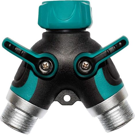 Doppel-Y-Stück für Gartenschlauch, 2-Wege-Wasserhahnanschluss, 3/4"-Außenwasserverteiler mit Y-Ventil. (1/5)