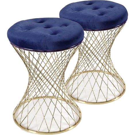 SET 2 SGABELLI LISBONA IN METALLO CON SEDUTA IMBOTTITA Ø 35 X 47 CM BLU (1/2)