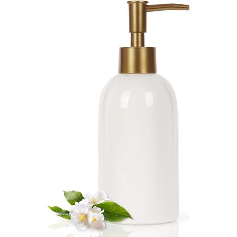 Distributeur De Savon En Céramique - 400 ml - Pour Salle De Bains Et Cuisine - Blanc (1/5)