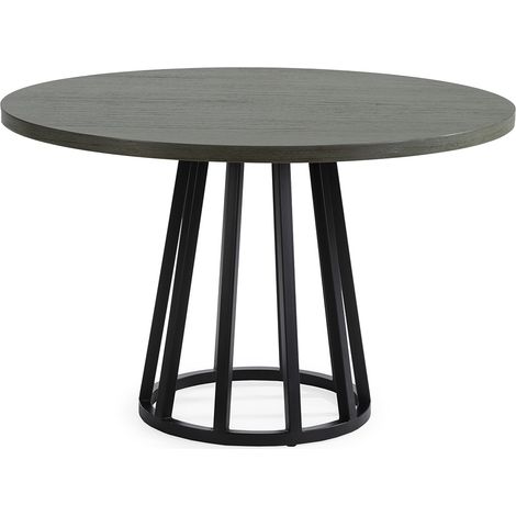 Mesa De Comedor 120X120X75 Madera Gris/Metal Negro
