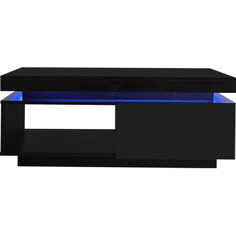 Conjunto de mueble TV y mesa de centro negra brillo con LED, 2 piezas, HOMVRA (1/5)