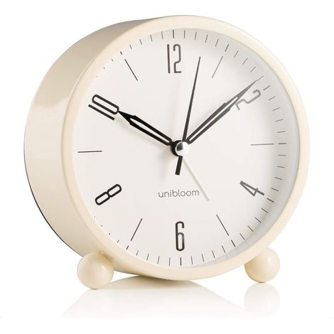 Leises analoges Wecker mit rundem, minimalistischem Design und warmem Licht – ideal für Schlafzimmer und ruhige Räume