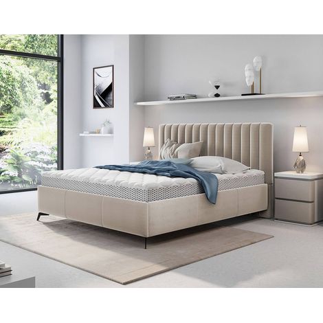 Mendoza - lit coffre - 160x200 - sommier inclus - en velours - beige (1/4)