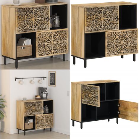 Credenza 80x33x75 cm in Legno Massello di Mango - Credenza con motivo floreale - Credenza in legno massello
