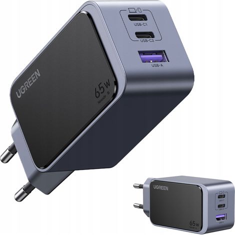 Ugreen Nexode Air 65W Wandladegerät, USB + 2x USB-C (Grau) (1/4)