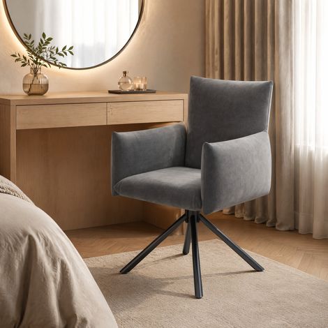 Sillas de comedor giratorias 360° de terciopelo gris con reposabrazos, lote de 6 DESVIAE (1/5)