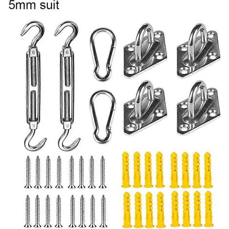 Kit de voile d'ombrage 40 pièces en acier inoxydable 304, comprenant tous les outils et accessoires de fixation pour l'installation sur une terrasse extérieure.
