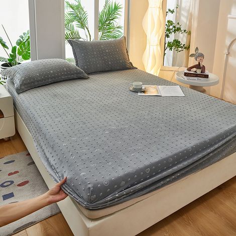 Housse de matelas en velours de haricot couvre-lit en velours de lait protège-matelas en velours cristal alèse kit anti-poussière en pur coton (1/3)