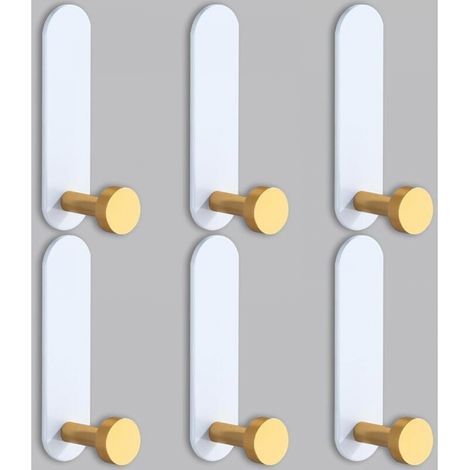 6-Piece Adhesive Wall Hooks, No Drilling Required, Bathroom Hooks, Adhesive Wall Hooks, Kitchen Towel Hooks (1/5)