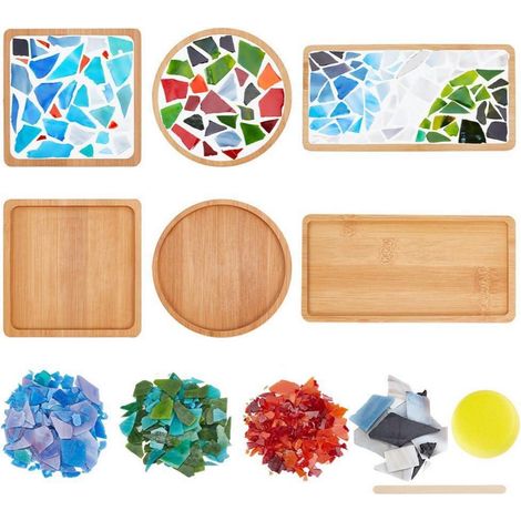 DIY Mosaik Untersetzer Set 3-teilig zum Selbermachen mit Bambusbasis