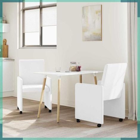 Chaises de salle à manger - 42017824 - Blanc simili cuir - Avec roulettes - Lot de 2 ergonomiques (1/5)