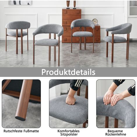 Fauteuils tonneau gris ensemble 4 chaises modernes en tissu pieds fer confortables