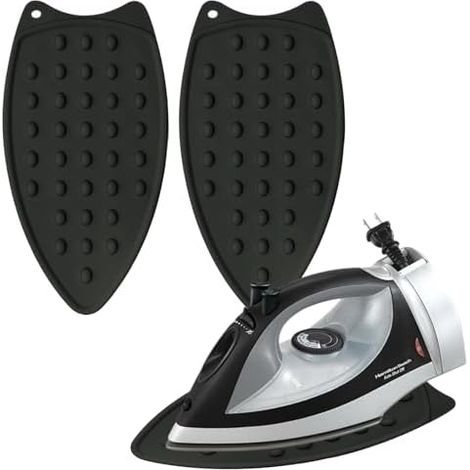 Soporte de plancha de silicona, tapete para planchar con orificio para colgar, para aislamiento contra quemaduras (negro)