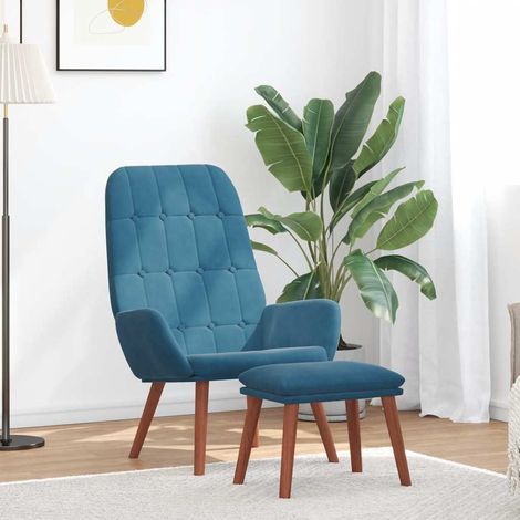Teenpull – Relaxsessel mit Hocker Blau Samt (1/5)