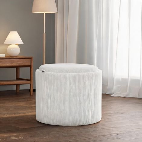 Pouf rond avec rangement 56 cm gris chiné et couvercle amovible (1/5)