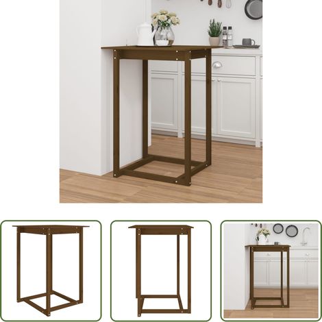 Bois de pin - Table de bar Marron miel 80x80x110 cm Bois massif de pin (1/5)