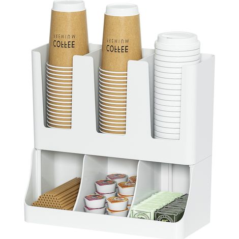 Porte-gobelets en papier mural, organisateur de capsules de café et de sucre, porte-gobelets en papier antidérapant (blanc) (1/5)