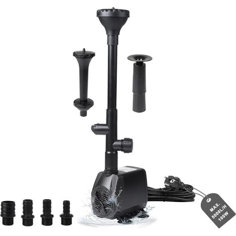 Teichpumpe für den Außenbereich, Springbrunnenpumpe 4500 l/h, Wasserpumpe, Bachpumpe, 95-W-Aquarien-Tauchpumpe, Springbrunnenpumpe für den Außenbereich, Filterpumpe mit 4 Düsen, 5-m-Kabel, 3 Springbru (1/4)