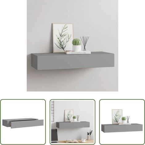 Schubladenregal - Wandregal mit Schublade Grau 60x23,5x10 cm MDF (1/5)