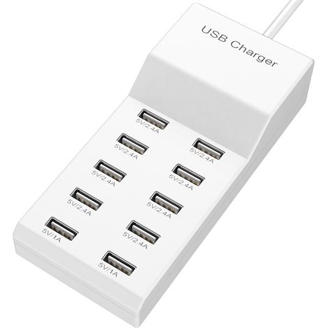 Wandmontierte USB-Ladestation mit 10 Anschlüssen, Familiengröße, USB-Anschlüsse für mehrere Geräte (Smartphones, Tablets, Laptops)