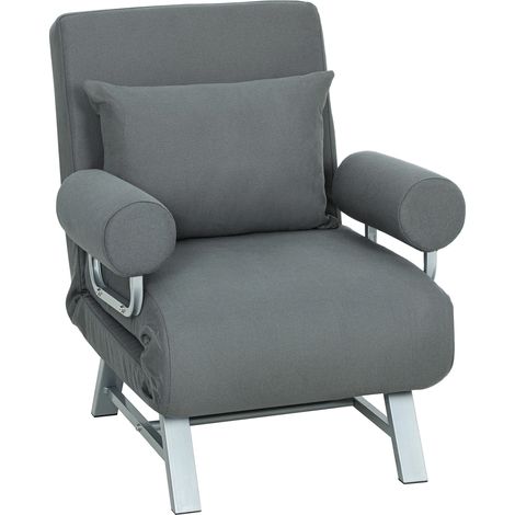 Poltrona Letto 3 in 1 con Schienale Reclinabile su 5 Livelli 73x78x81 cm in Tessuto Effetto Lino Grigio Scuro (1/5)