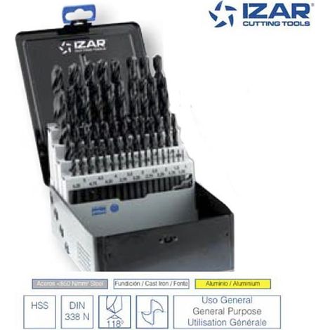 coffret 49 forets HSS DIN338N Izar de 1 à 13 mm par 0.25 mm