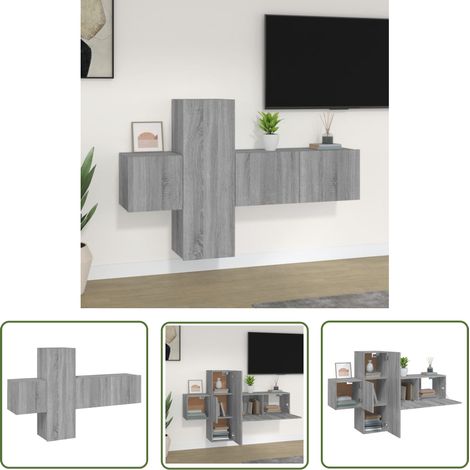 The Living Store Ensemble de meubles TV 3 pcs Sonoma gris Bois d'ingénierie - Meuble Tv - Meuble Téléviseur - Ensemble Meuble Tv - Salon - Décoration Intérieure (1/5)
