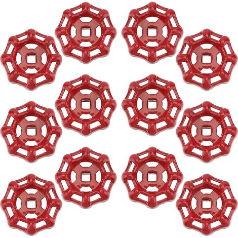 Poignée Ronde pour Robinet, Lot de 12 Pièces 6X6 MM en Métal Rouge, Volant de Vanne à Bille, Compatible Raccords de Tuyaux et Applications Industrielles (1/5)