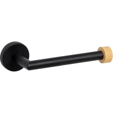 Porte-papier toilette - JUANIO - Modèle standard - Noir - Métal & bambou - Bouton anti-rotation