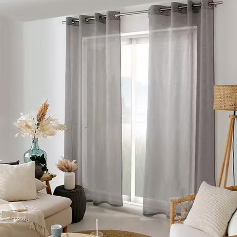 Rideau Voilage Effet Lin "Maya" 140x240cm Noir (1/3)