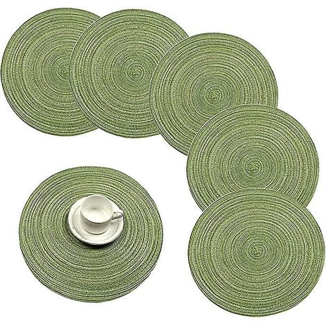 (vert)lot De 6 Sets De Table Tisss 38cm Sets De Table Ronds Lavables Antidrapants Et Rsistants La Chale (1/5)