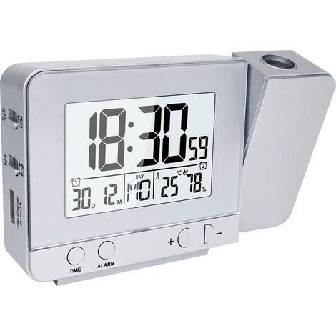 Horloges à Projection, Réveil électronique Projection Murale avec Double Alarme, 12/24 Heures, Date, Humidité de l'écran Température Intérieure (Argent) (1/5)