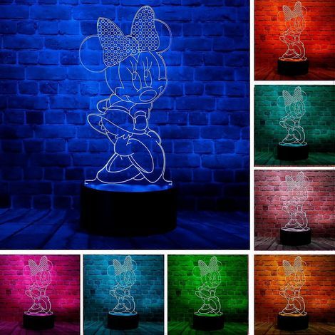 Lampe de table LED en acrylique représentant Mickey et Minnie, inspirée des dessins animés de souris, avec illusion d'optique 3D et télécommande. Disponible en 7 couleurs. (1/4)