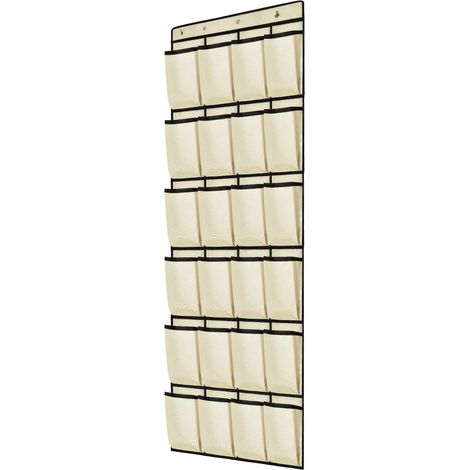 Étagère à chaussures suspendue - 24 compartiments - Compartiment de rangement derrière la porte - avec 4 crochets - Gain de place - Étagère à chaussures suspendue - Beige - 1 pièce (1/5)