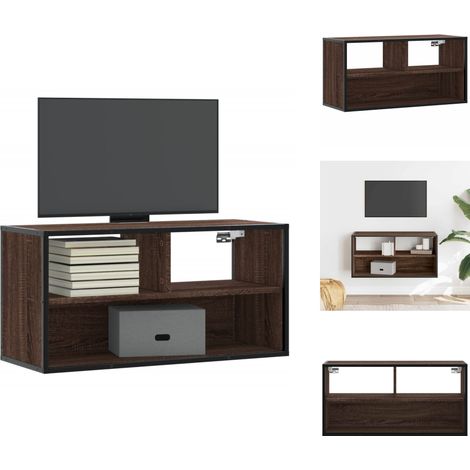 Meuble TV chêne marron 80x31x39,5 cm bois d'ingénierie et métal - Meuble TV - Meubles TV - Support TV - Meuble HiFi (1/5)