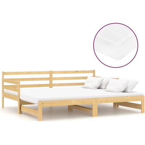 Lit adulte pour 2 personnes, Structure de lit, Assemblage Facile, Lit coulissant 2x(90x200) cm Bois de pin massif OIB3622E (1/5)
