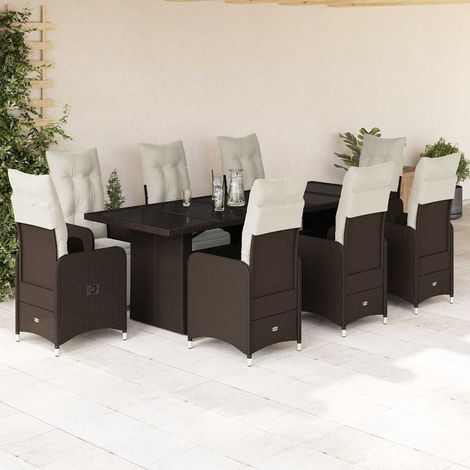 Set de mesa y sillas jardín 9 piezas y cojines ratán PE marrón vidaXL (1/5)