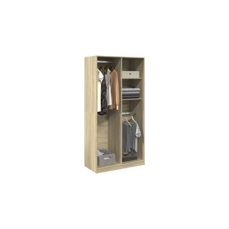 Armoire dressing 2 penderies 2 étagères 100cm - Collection Drazer-Chêne clair (1/5)