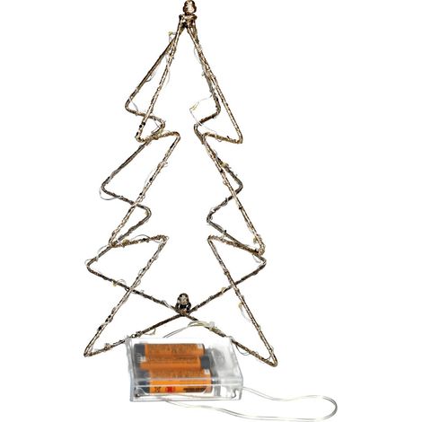 Jandei - Arbolito navidad led alambre plateado 30cm 15 led lenteja 3000K 3x pilas AA Led decorativo